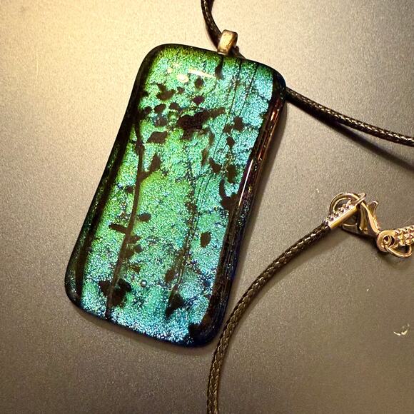 Handmade Jewelry - Sparkly Blue Green Dichroic Artisan Glass Pendant